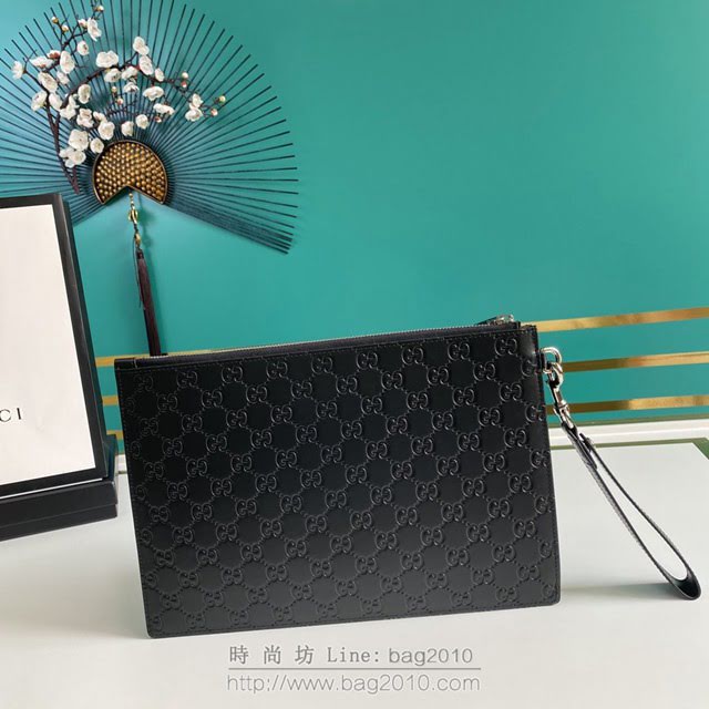 Gucci古馳包包 G家新款手包 晶片版 473950 古奇克壓花皮男士手拿包 gdj1383